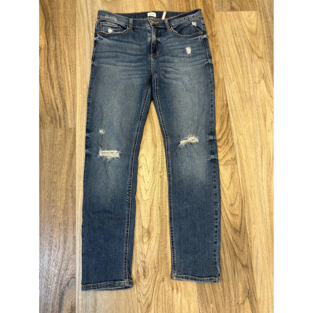 Sneak Peek Womens Distressed Mid Rise Skinny Jeans Blue Size 13/W31 Ripped Denim